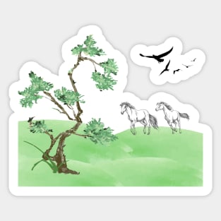 Horses on the field Sticker